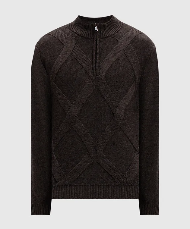 Cashmere&Whiskey Brown patterned merino wool sweater