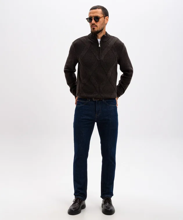 Cashmere&Whiskey Brown patterned merino wool sweater