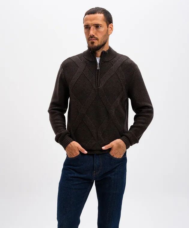 Cashmere&Whiskey Brown patterned merino wool sweater