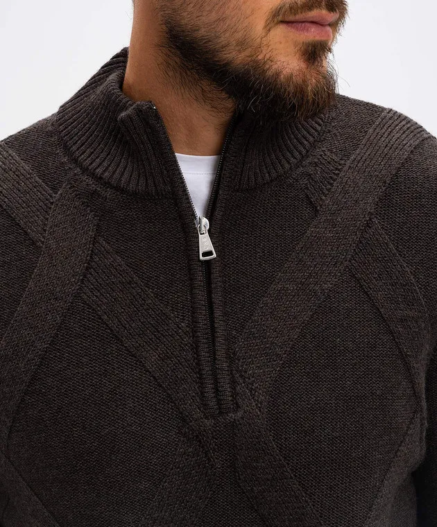 Cashmere&Whiskey Brown patterned merino wool sweater