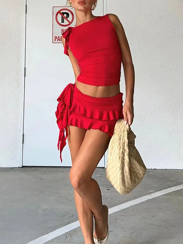 Chaleco sexy cómodo de moda Color sólido de dos piezas