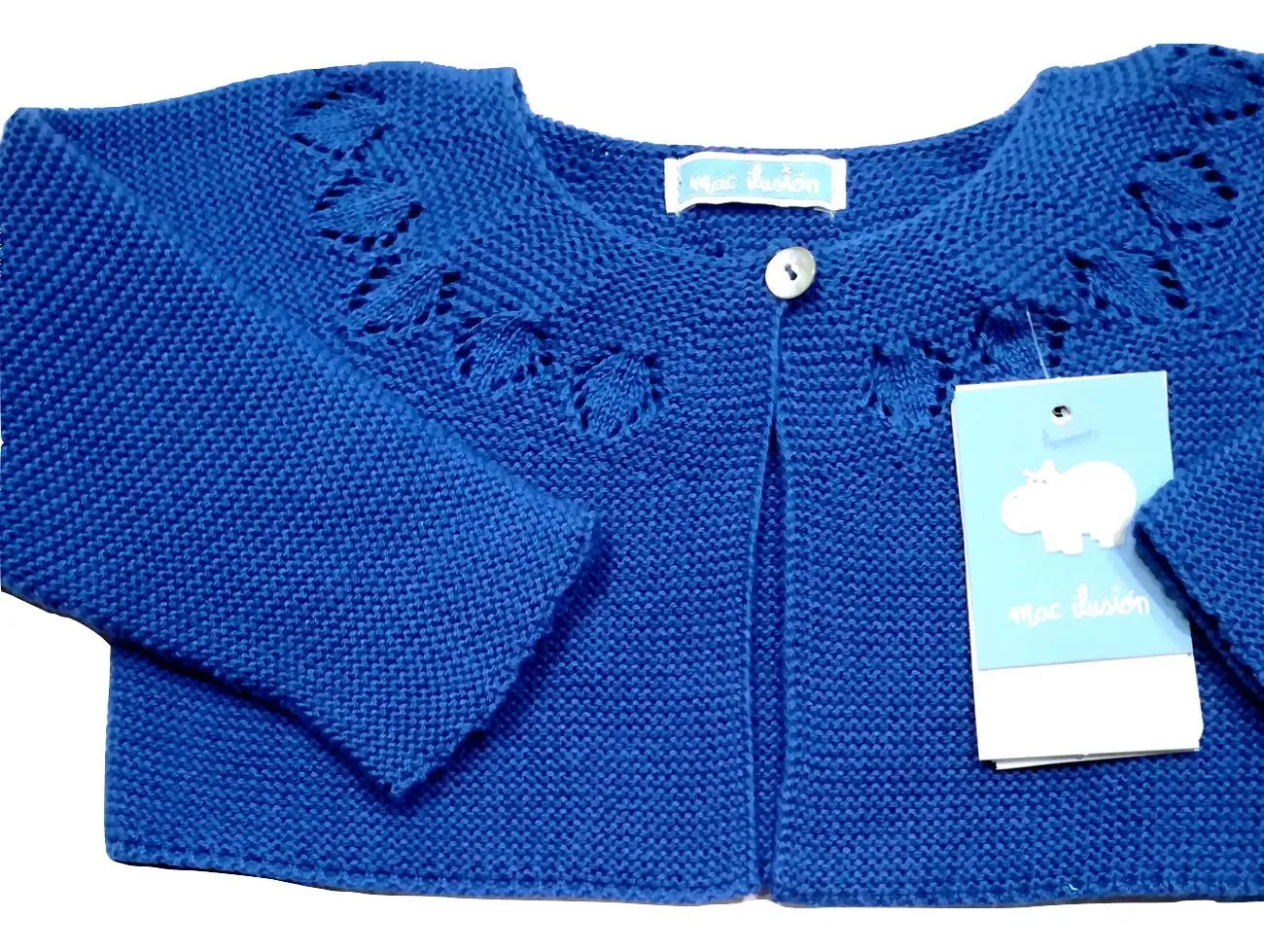 CHAQUETA NIÑA PUNTO VERANO CALADOS  AZUL AZULINA