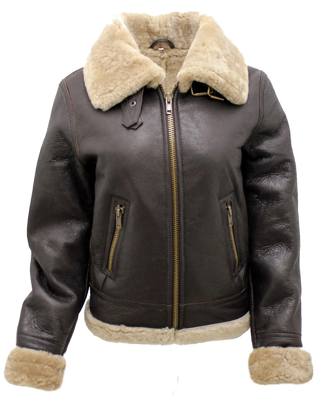 Chaqueta voladora de cuero de piel de oveja marrón B3 para mujer