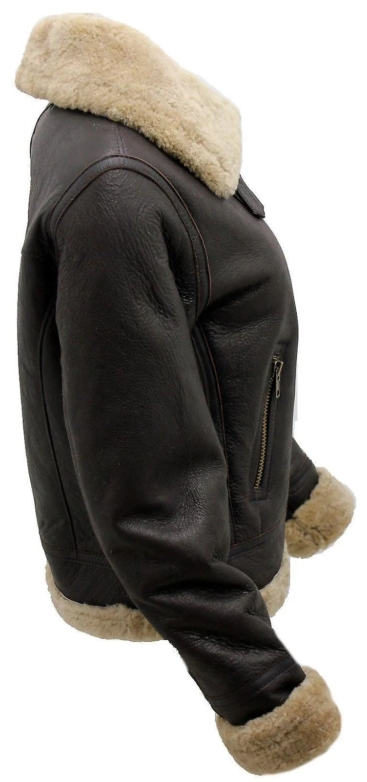 Chaqueta voladora de cuero de piel de oveja marrón B3 para mujer