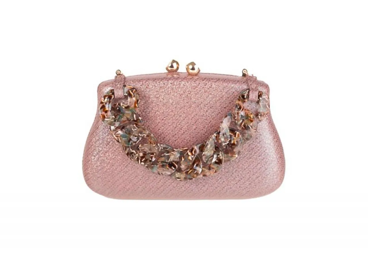 Clutch Maquillaje Asa Mano Eslabones Carey Estampado