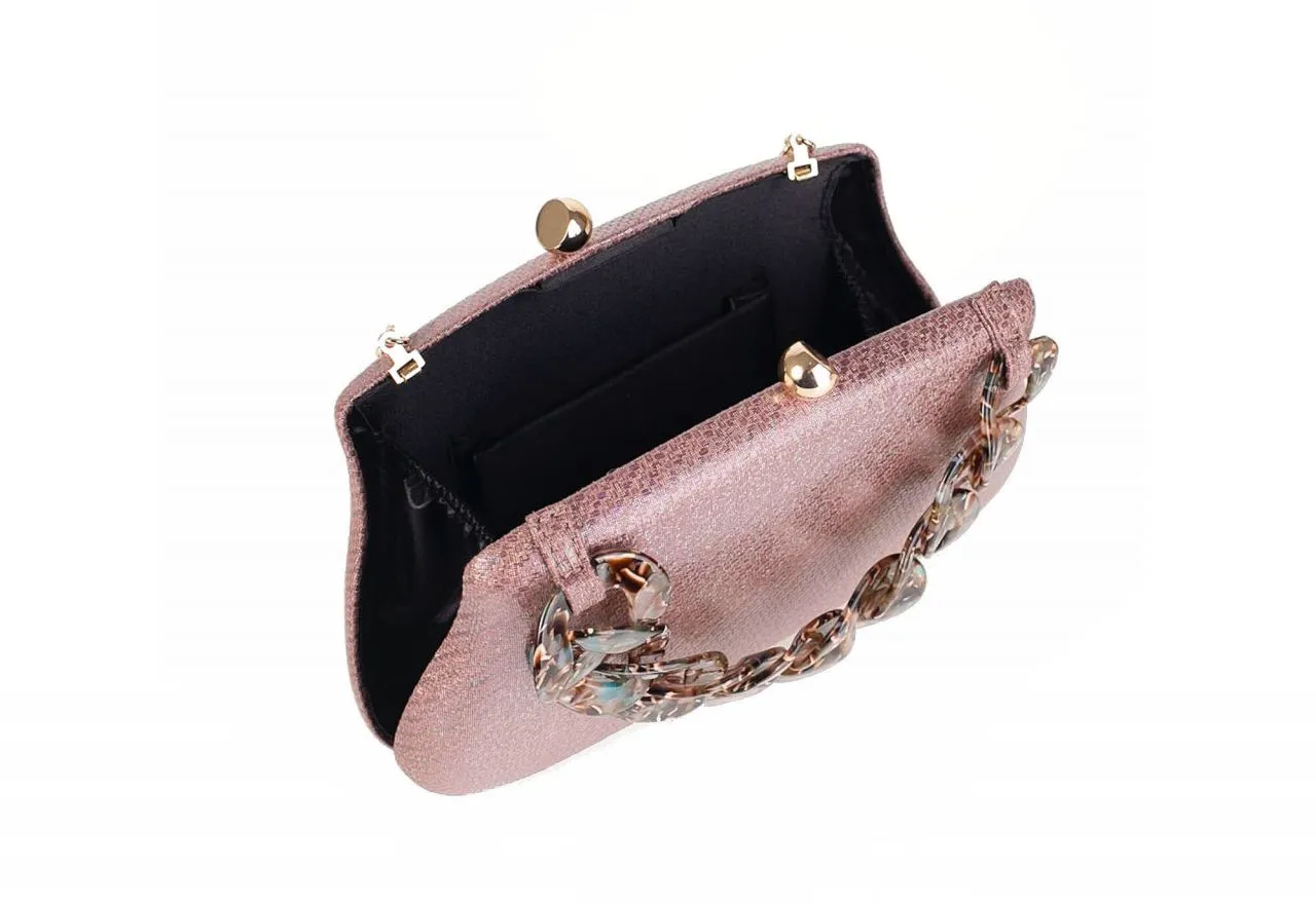 Clutch Maquillaje Asa Mano Eslabones Carey Estampado