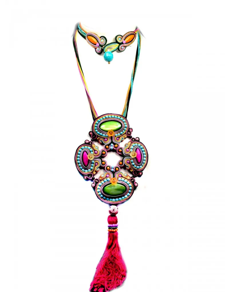 COLGANTE DE DISEÑO BISUTERIA SOUTACHE, MULTICOLOR GRANDE
