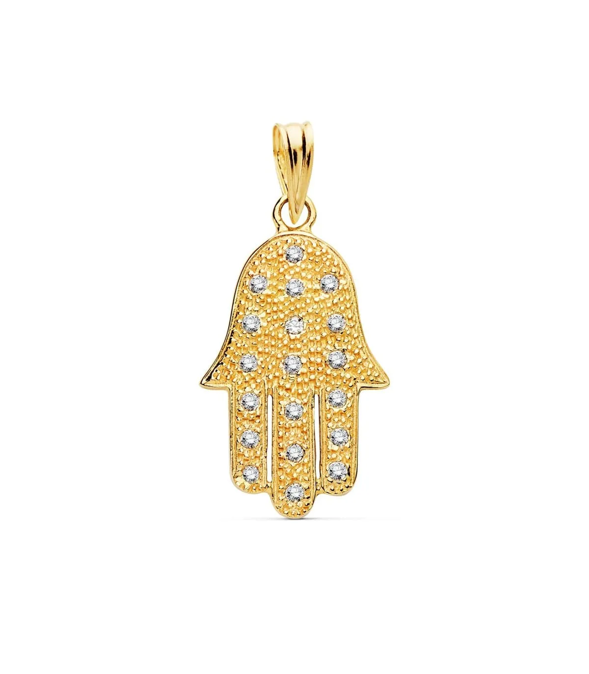 Colgante Mano de Fátima Hamsa Circonitas Oro 18K 22 mm