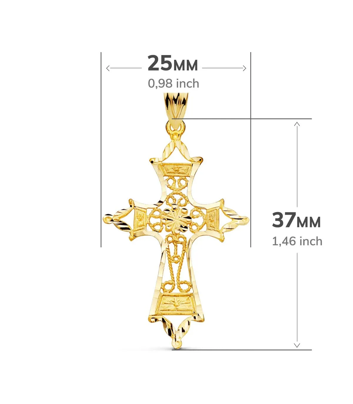 Colgante Oro 18K Cruz Filigrana 37 mm