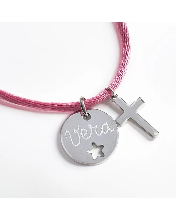 Collar con medalla de plata estrella calada cruz y nombre