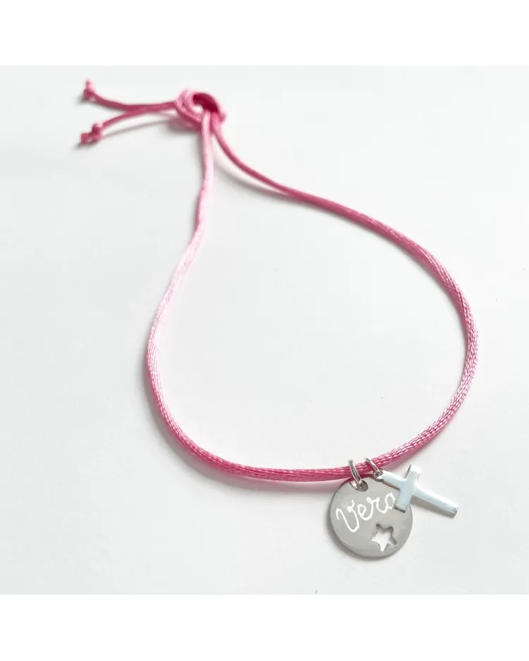 Collar con medalla de plata estrella calada cruz y nombre