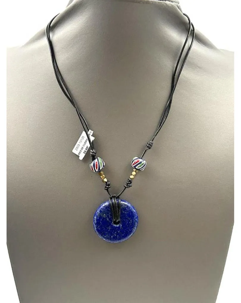 COLLARES DE CUERO UNISEX CON DONUT AZUL LAPISLAZULI