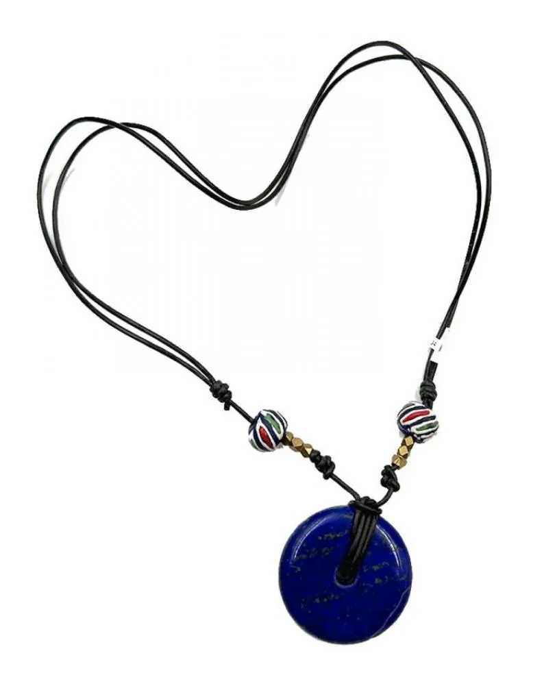 COLLARES DE CUERO UNISEX CON DONUT AZUL LAPISLAZULI