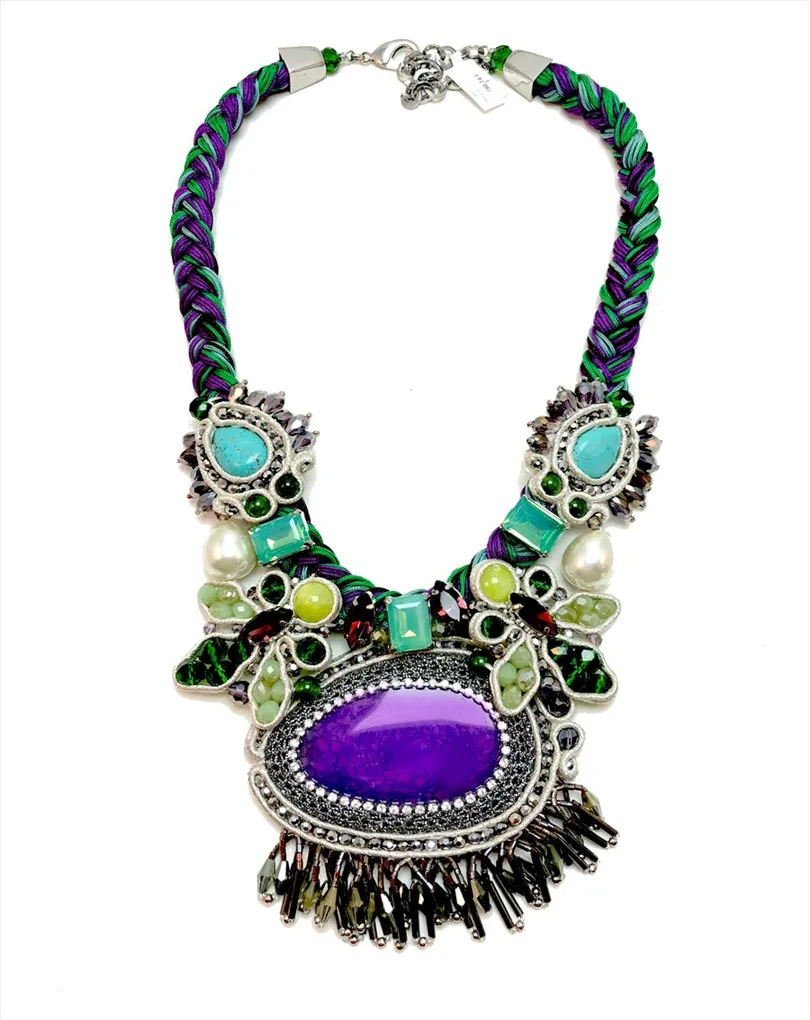 COLLARES GRANDES DE FIESTA EN PIEDRA NATURAL Y CRISTALES DE SWAROSKI