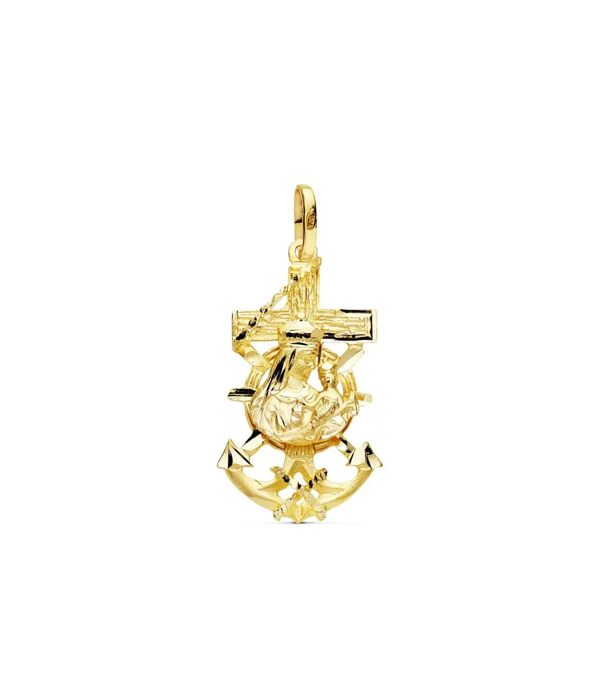 Croix Ancre Marine Vierge du Mont Carmel Or 18K 25 mm