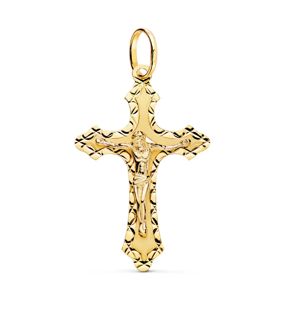 Cruz Gótica Cristo tallada Oro 18K 35mm