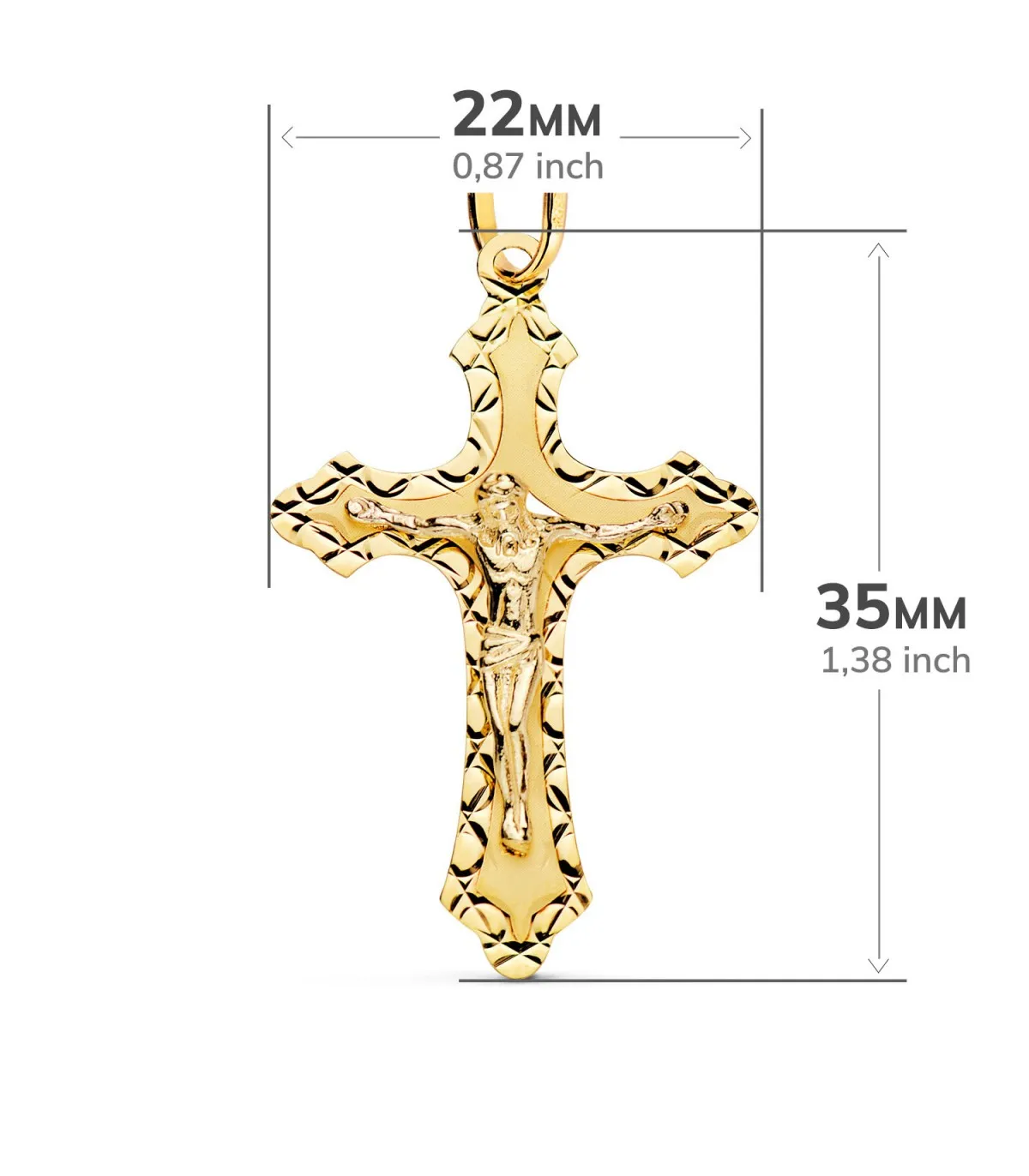 Cruz Gótica Cristo tallada Oro 18K 35mm