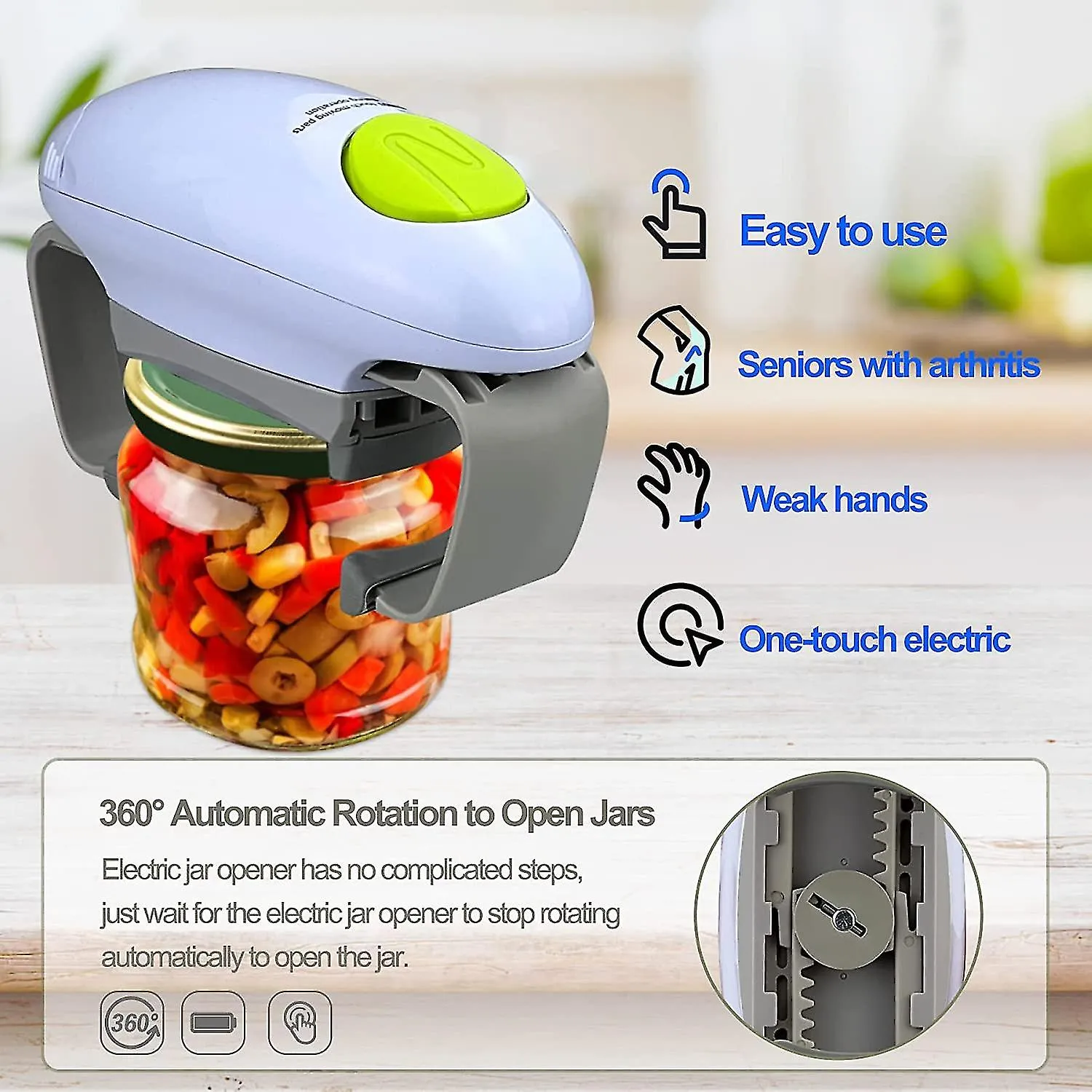 Electric Jar Opener For Weak Hands/seniors With Arthritis Kitchen Gadget One Touch Automatic Jar Opener Restaurant Higher Torque