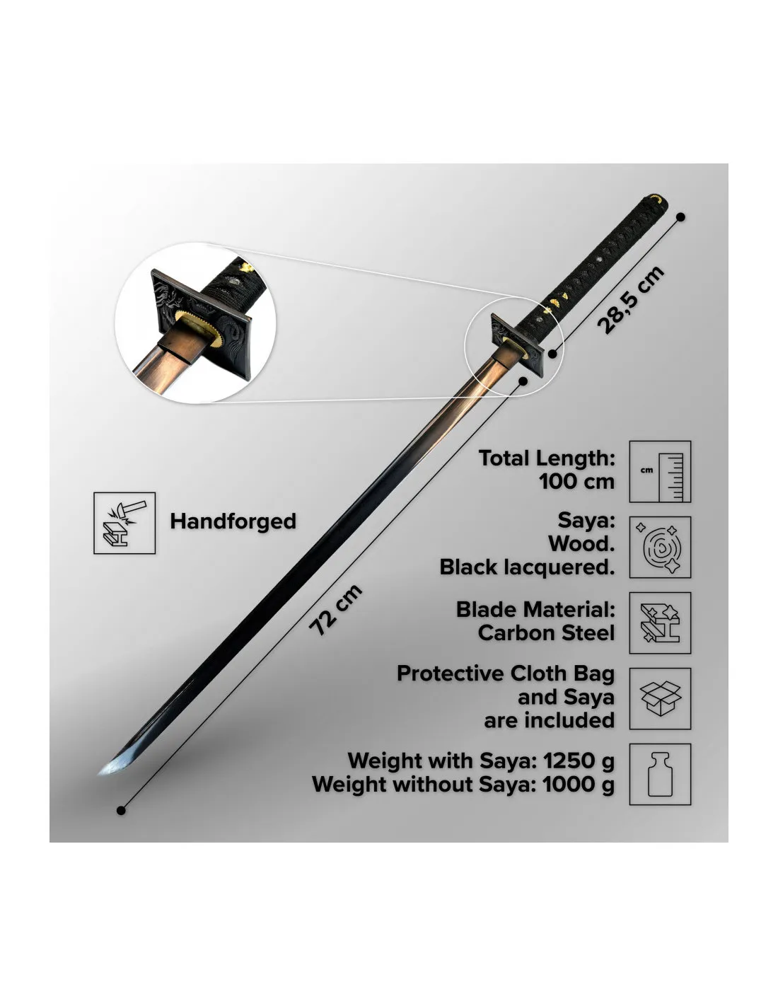 Espada Ninjato forjada a mano Black Damaskus