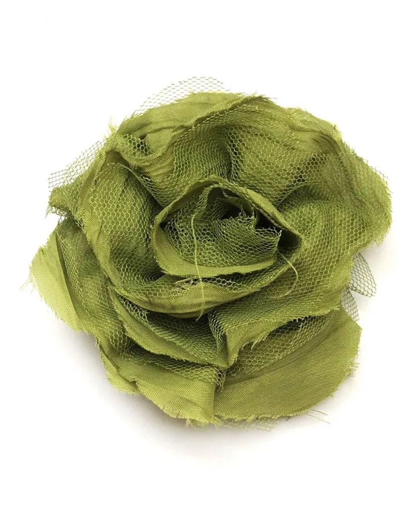 FLORES PEQUEÑAS DE TELA COLOR VERDE MUSGO PARA BODAS