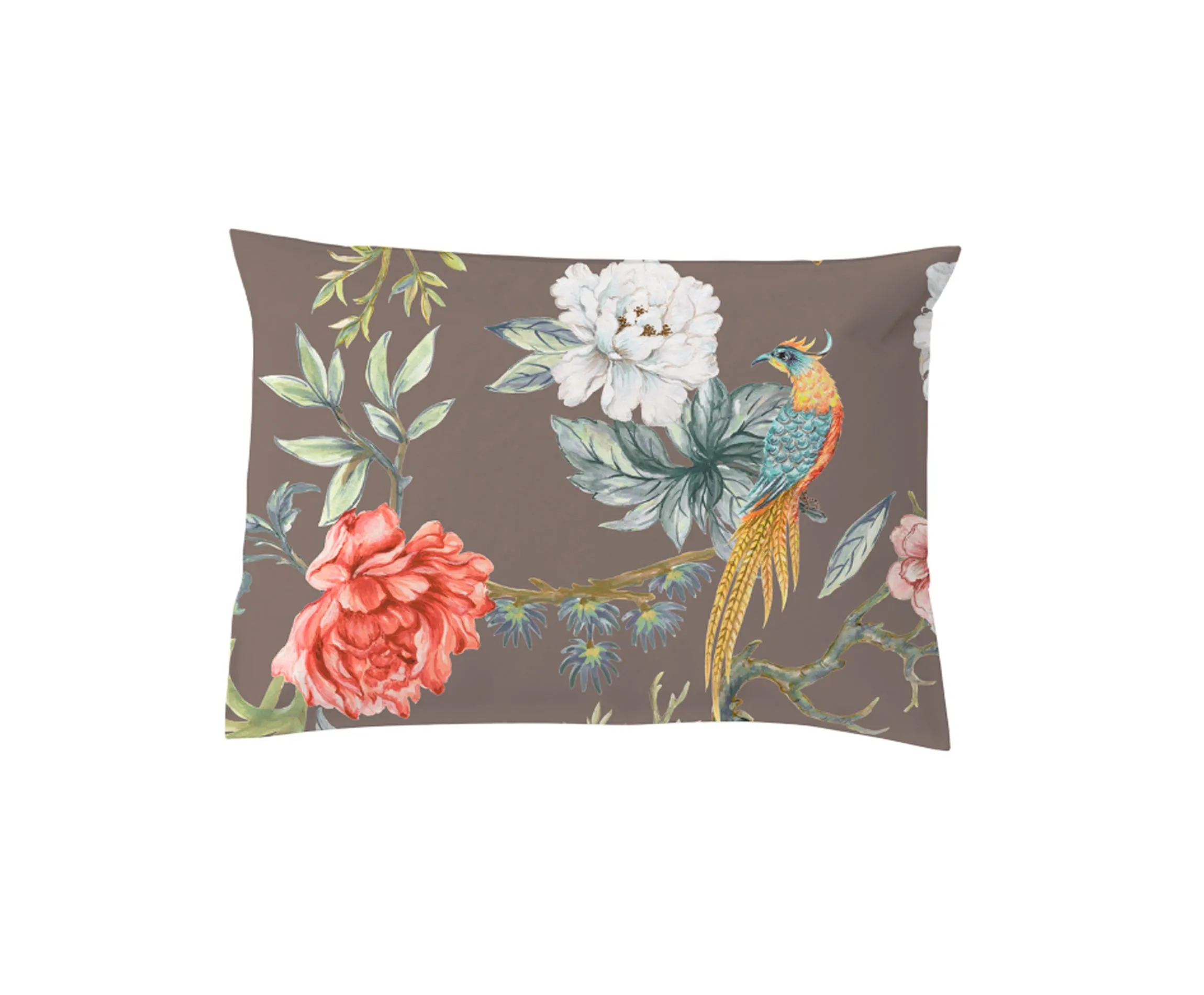 Funda Almohada Flores Japonesas Marrón CUADRANTE 60X60+5CM