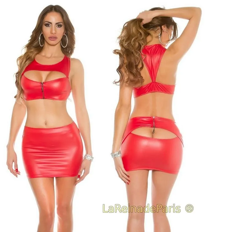 Gogo sensual conjunto de cuero rojo 
