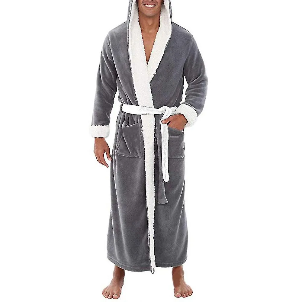 Hombres Albornoz con capucha larga Bata Suave camisón Ropa de dormir V