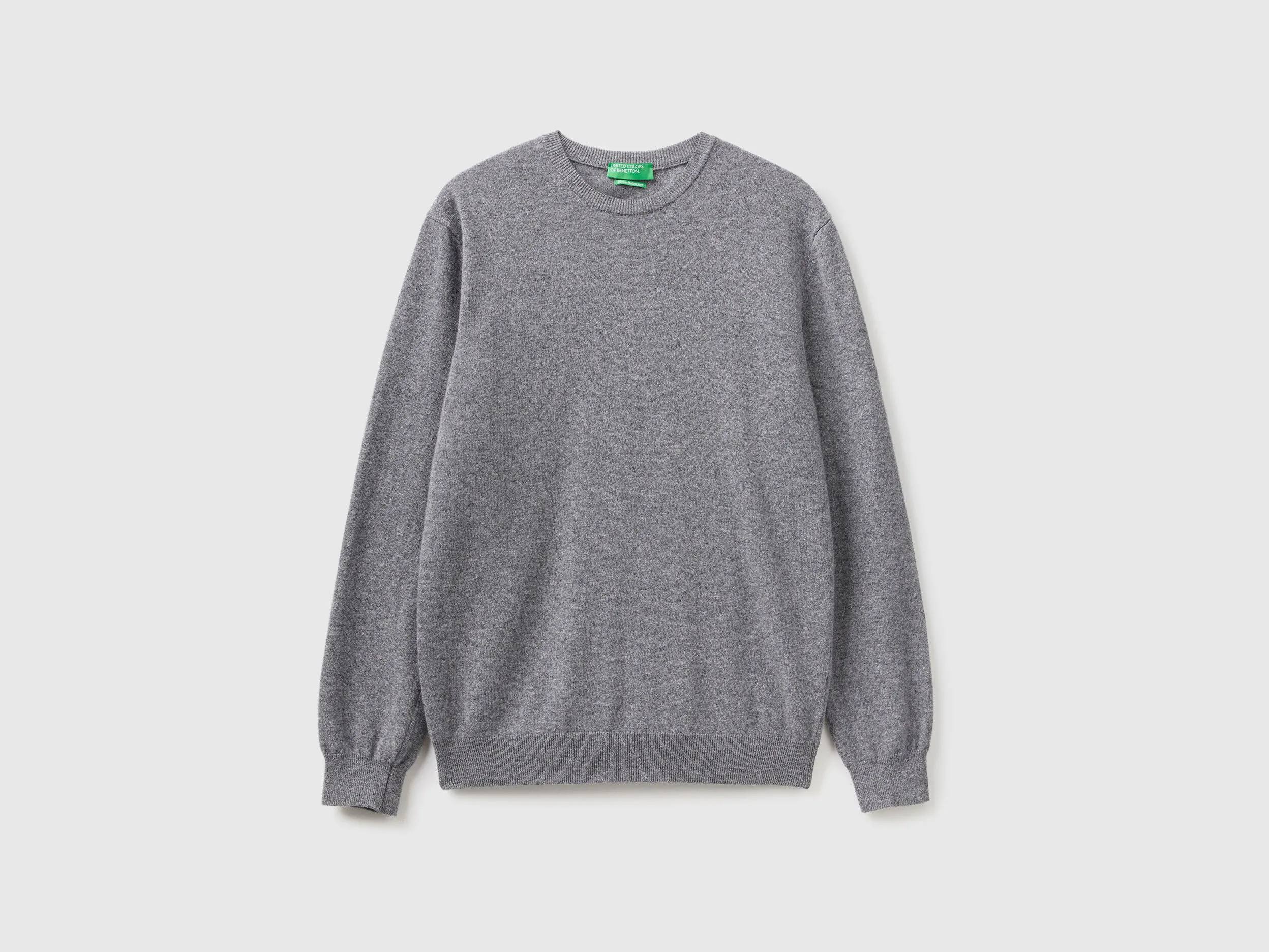Jersey de cuello redondo gris oscuro de pura lana Merina