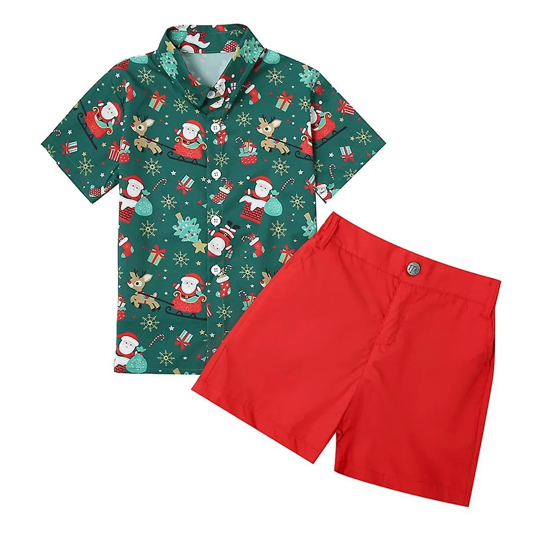 Juego de camisas navideñas de 2 piezas para tops y pantalones impresos para niños Ropa navideña