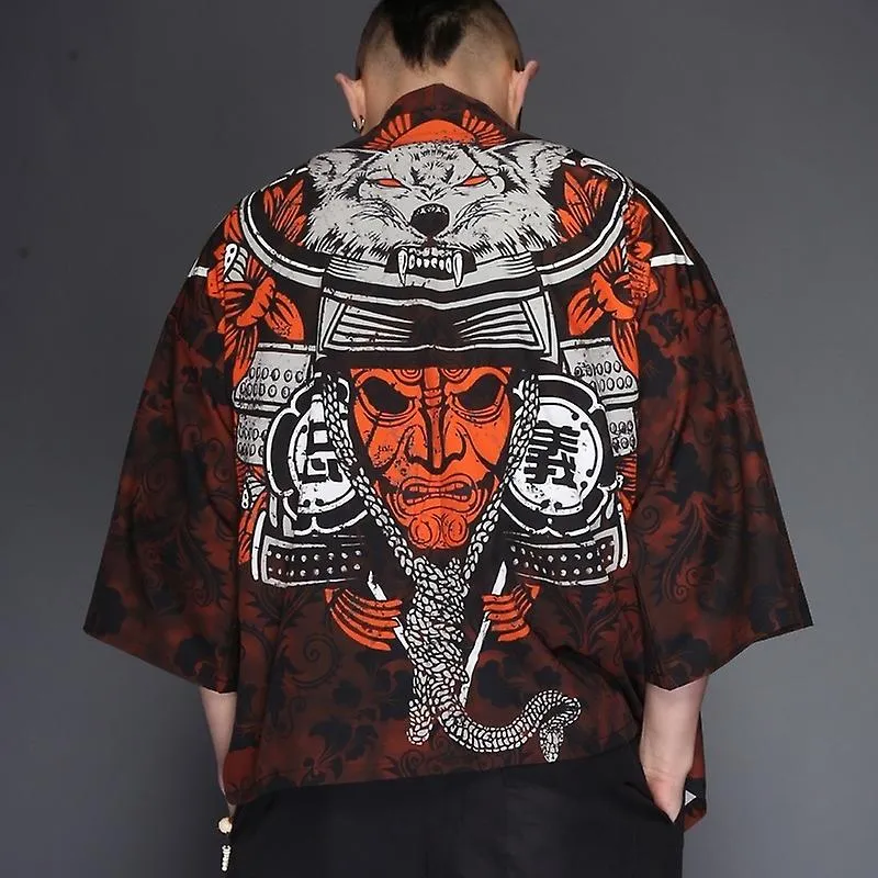 Kimono Hombre Ropa Japonesa Yukata Masculino Samurai Disfraz Haori Obi Beach Hombre Kimono Cardigan Chaqueta japonesa de streetw