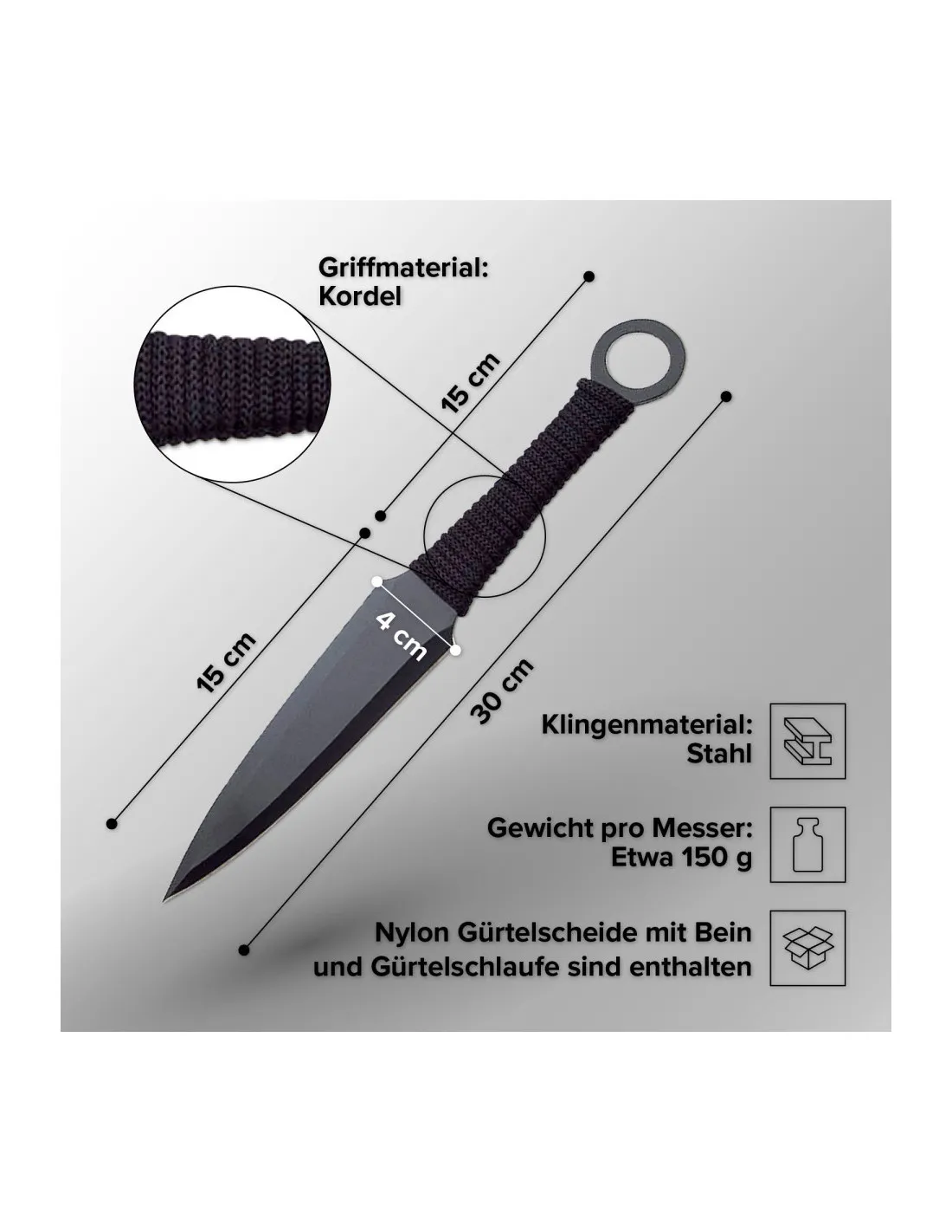 Lanzadores grandes tipo kunai, 30 cm.