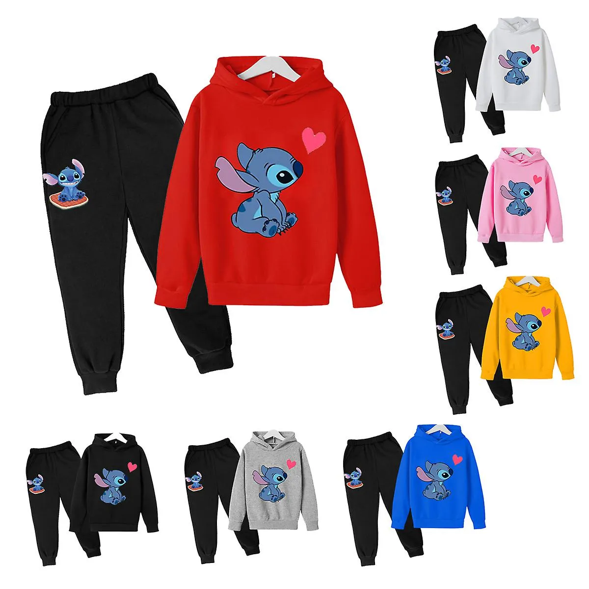 Lilo Stitch Tracksuit 2pcs Capucha Top Hoodie Pantalones Outfit Set Ropa deportiva para niños