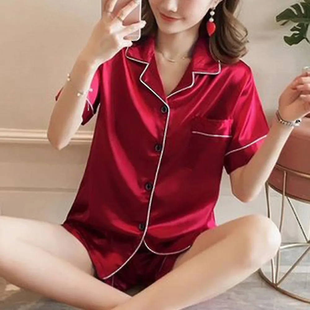 Mujeres de manga corta de satén pijamas pantalones cortos set ropa de noche