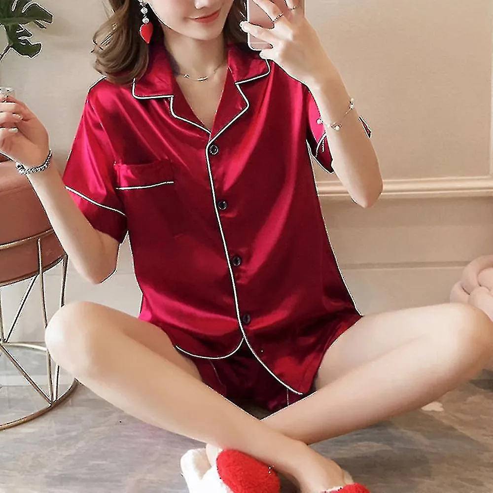Mujeres de manga corta de satén pijamas pantalones cortos set ropa de noche
