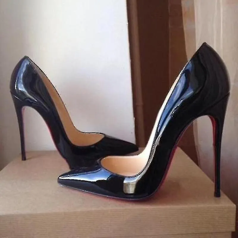 Mujeres Suela Roja Bombas Nuevo Sexy Bottom Puntiagudo Negro Zapatos de tacón alto delgados 8cm 10cm 6cm Zapato de boda sexy poc