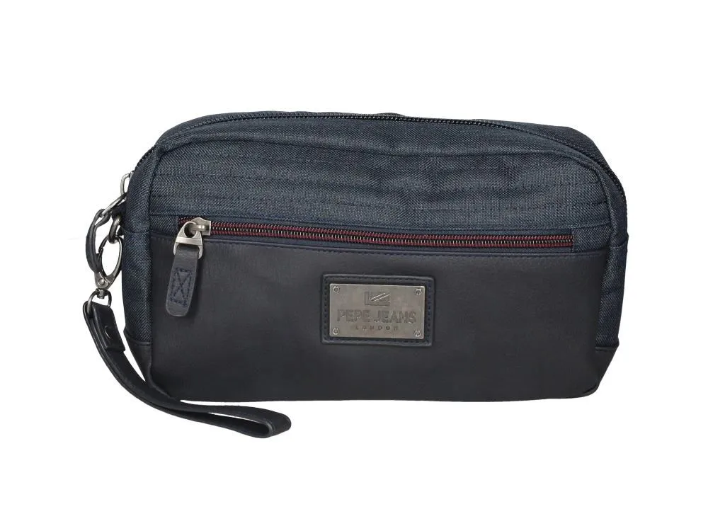 Neceser Textil Azul Jeans Con Cremallera y Asa De Mano