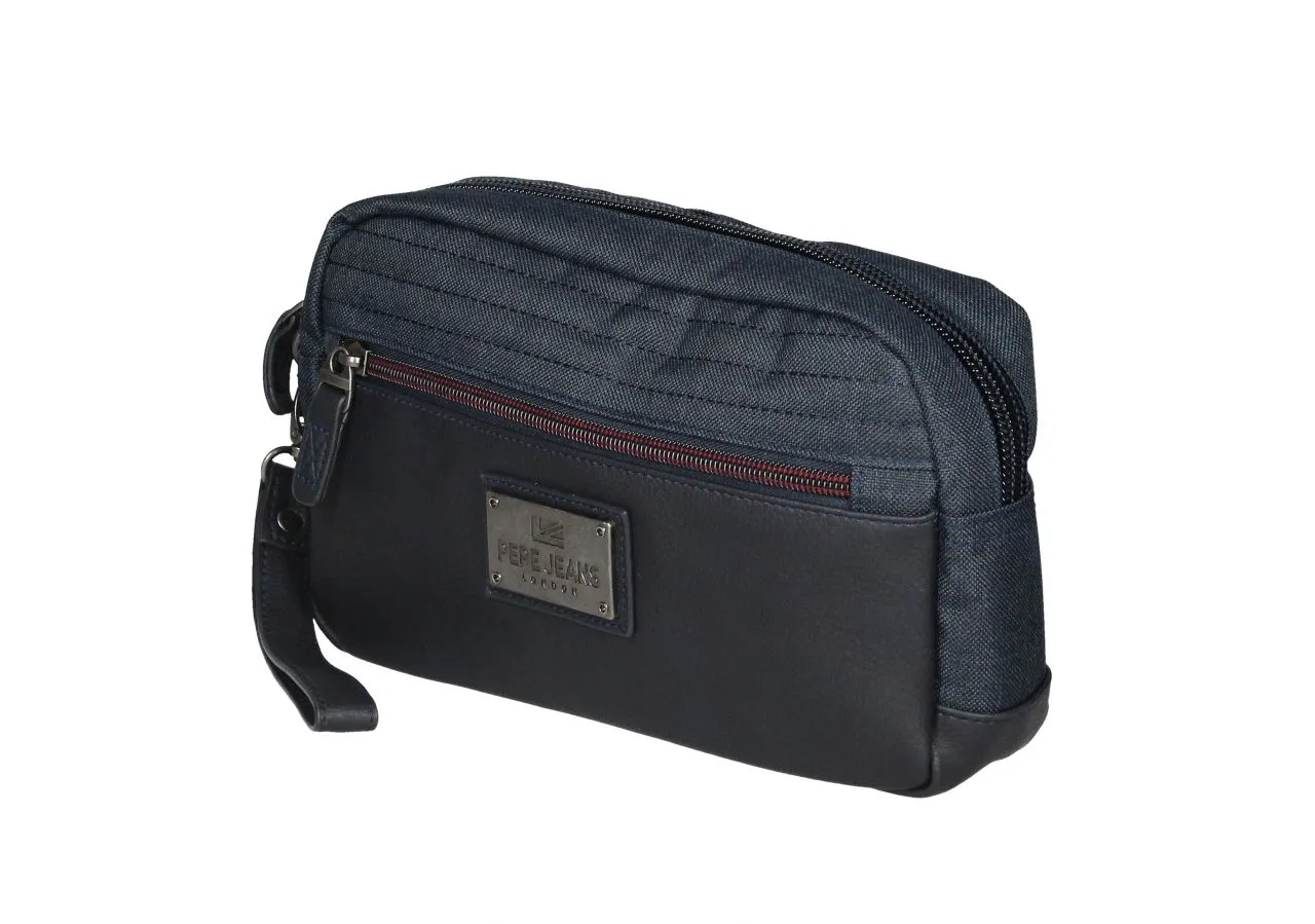 Neceser Textil Azul Jeans Con Cremallera y Asa De Mano