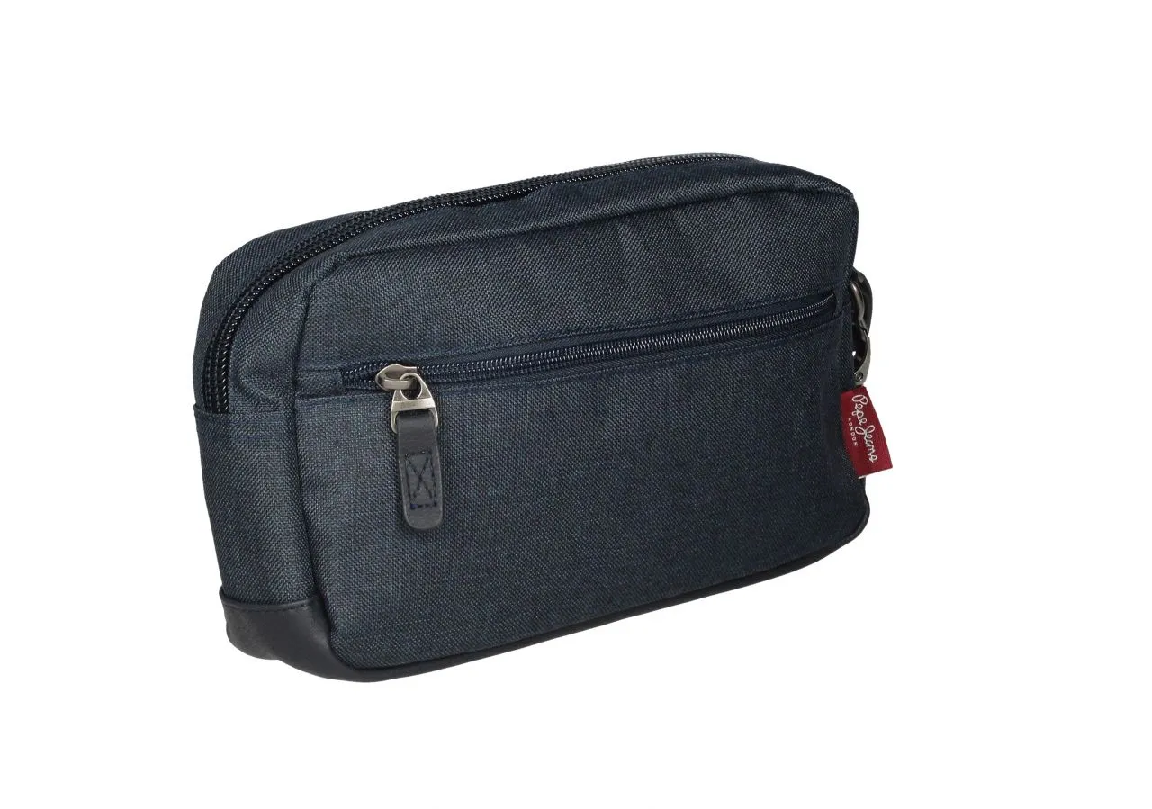 Neceser Textil Azul Jeans Con Cremallera y Asa De Mano
