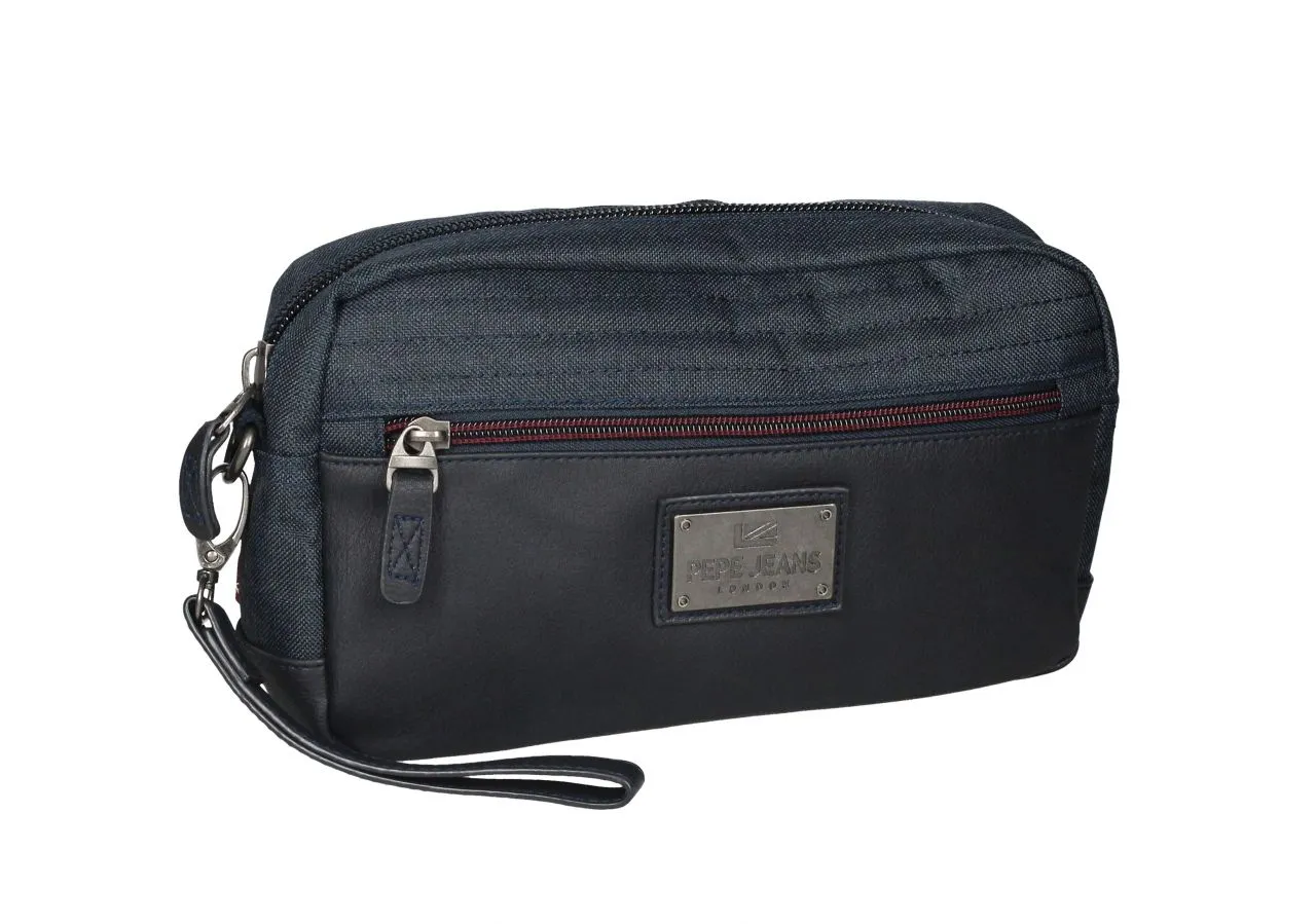 Neceser Textil Azul Jeans Con Cremallera y Asa De Mano