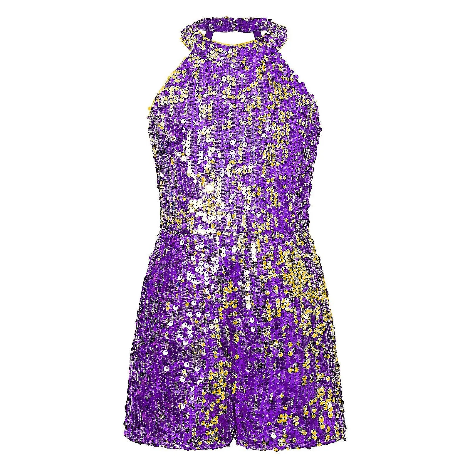 Niños Halter Lentejuelas Brillantes Gimnasia Ballet Danza Shorty Unitard Adolescentes Actuación Jazz Moderno Jazz Latino Baile D
