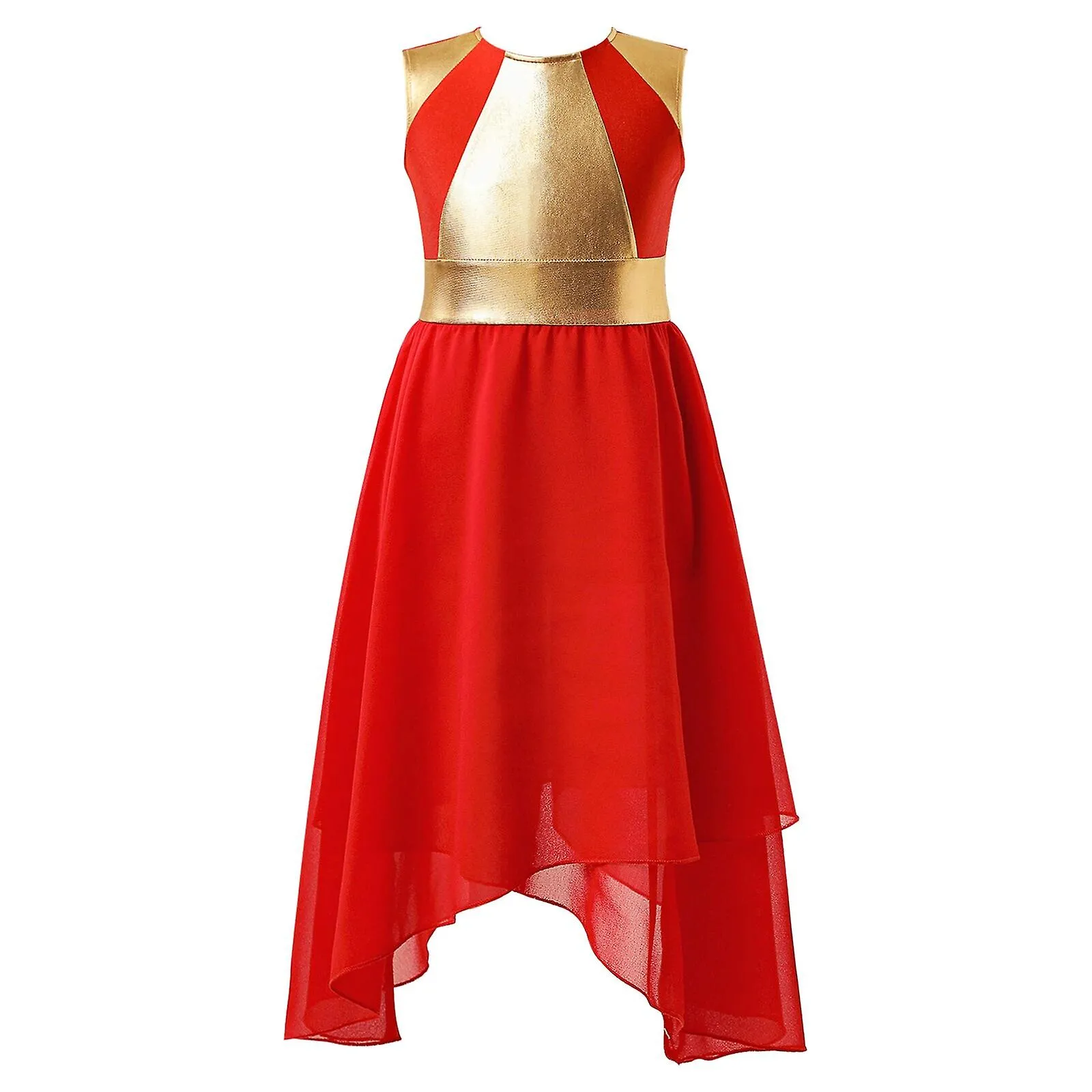 Niños Niñas Lírico Traje De Danza Color Block Gimnasia Vestido De Leotardo Adolescentes Manga Larga Dobladillo Irregular Vestido