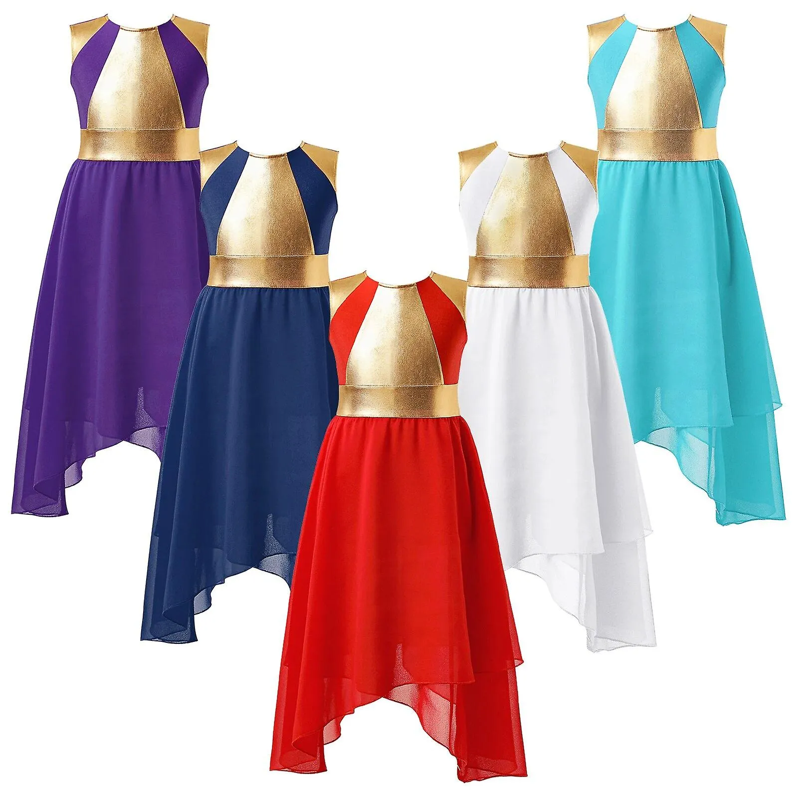 Niños Niñas Lírico Traje De Danza Color Block Gimnasia Vestido De Leotardo Adolescentes Manga Larga Dobladillo Irregular Vestido