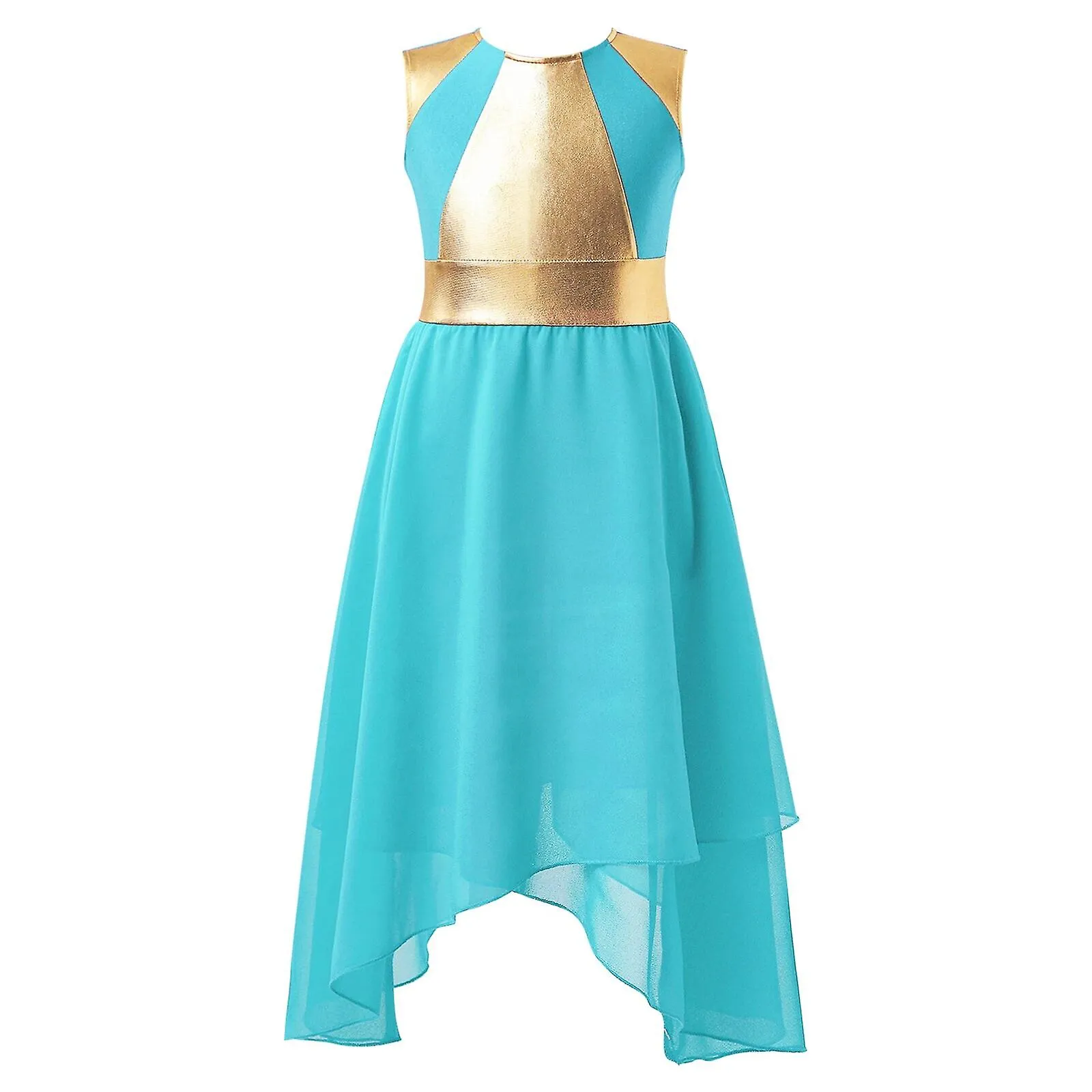 Niños Niñas Lírico Traje De Danza Color Block Gimnasia Vestido De Leotardo Adolescentes Manga Larga Dobladillo Irregular Vestido