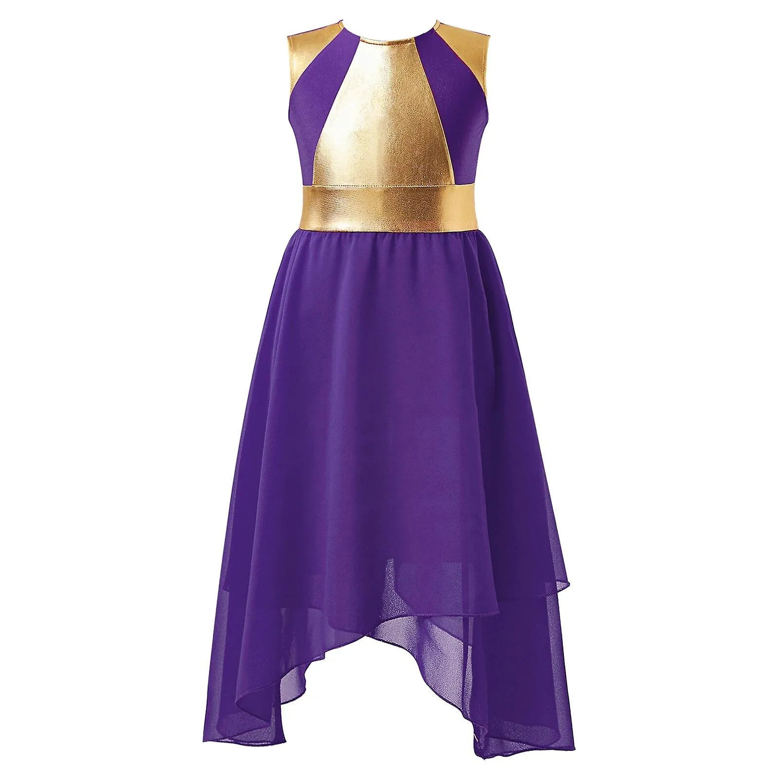 Niños Niñas Lírico Traje De Danza Color Block Gimnasia Vestido De Leotardo Adolescentes Manga Larga Dobladillo Irregular Vestido