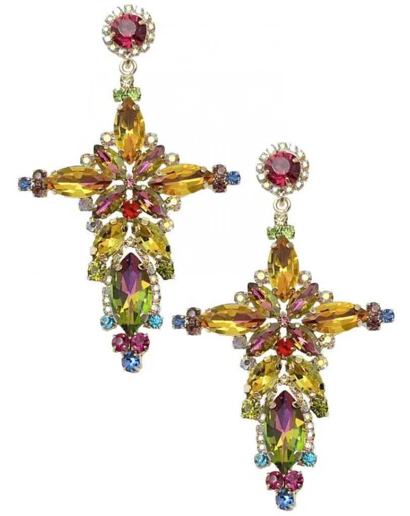 PENDIENTES DE CRUZ MULTICOLOR CON CRISTAL DE CALIDAD