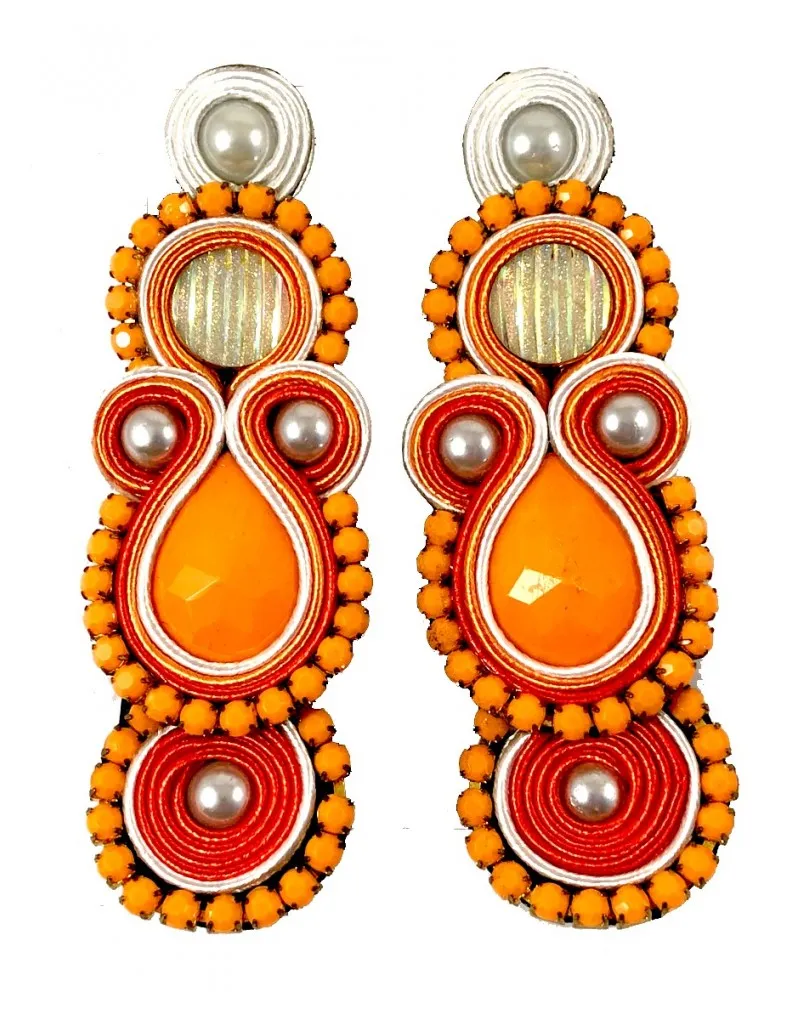PENDIENTES DE FLAMENCA GRANDES NARANJAS CON PEDRERIA IDEALES PARA LA FERIA DE ABRIL