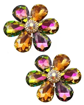 PENDIENTES DE FLORES GRANDES IRISADAS PARA FIESTA Y BODA