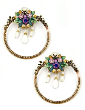 PENDIENTES DE INVITADA ESPECTACULARES AROS GRANDES CON DECORACION FLORAL