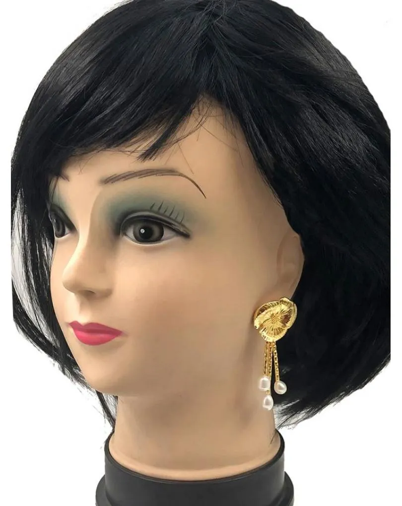 PENDIENTES DE MUJER DORADOS LARGOS DISEÑO DE FLOR Y PERLAS