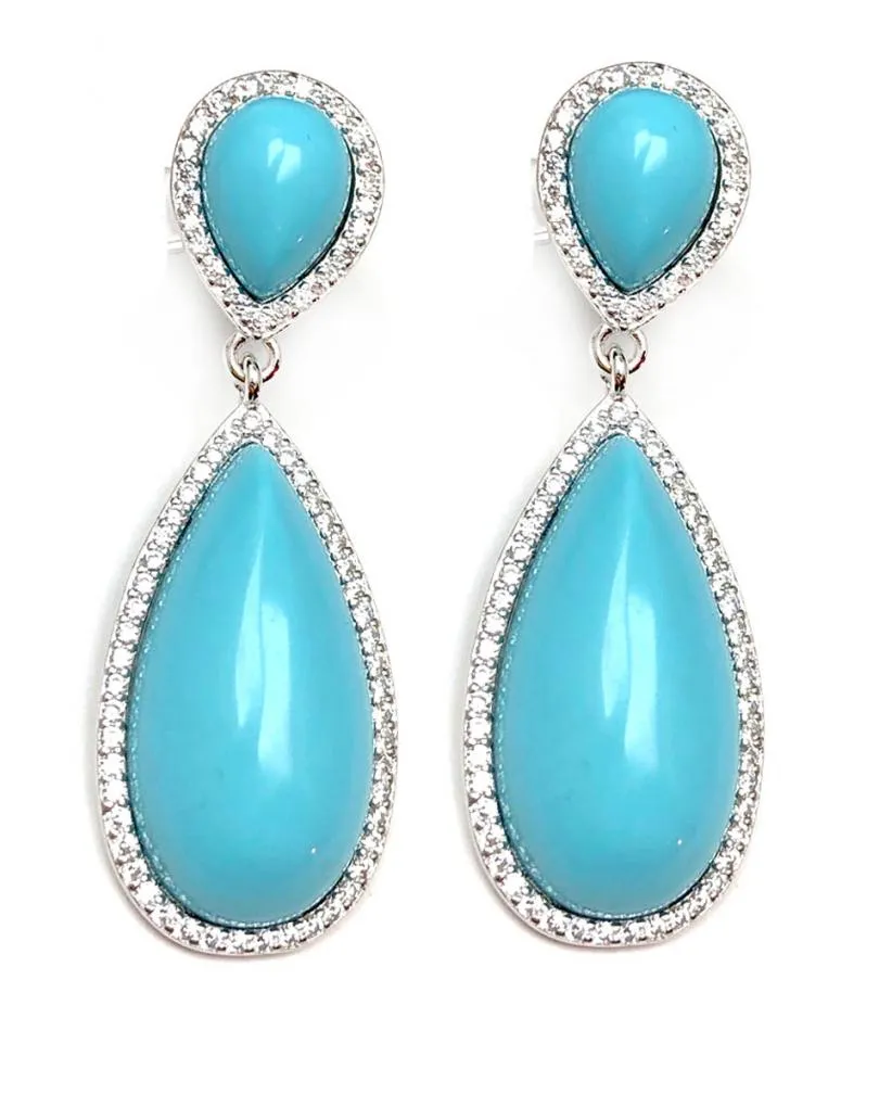 PENDIENTES DE PLATA AZUL TURQUESA DISEÑO CLASICO DE LAGRIMA